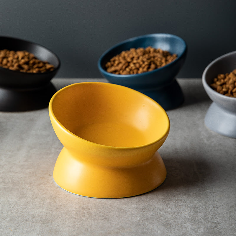 Slanted-mouthed high-legged pet food bowl